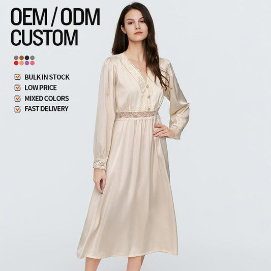 Vintage Long Sleeve 95% Polyester Fibre 5% Polyester Fibre Robe Set Women Summer Autumn Halter Dress Princess Style