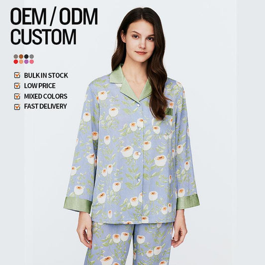 2024 New Printed Women's Silk Pajamas Long Sleeve Comfortable Ladies Nightwear Fashion Set