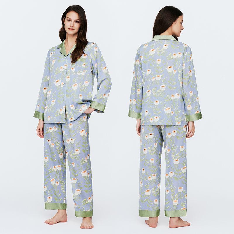 2024 New Printed Women's Silk Pajamas Long Sleeve Comfortable Ladies Nightwear Fashion Set