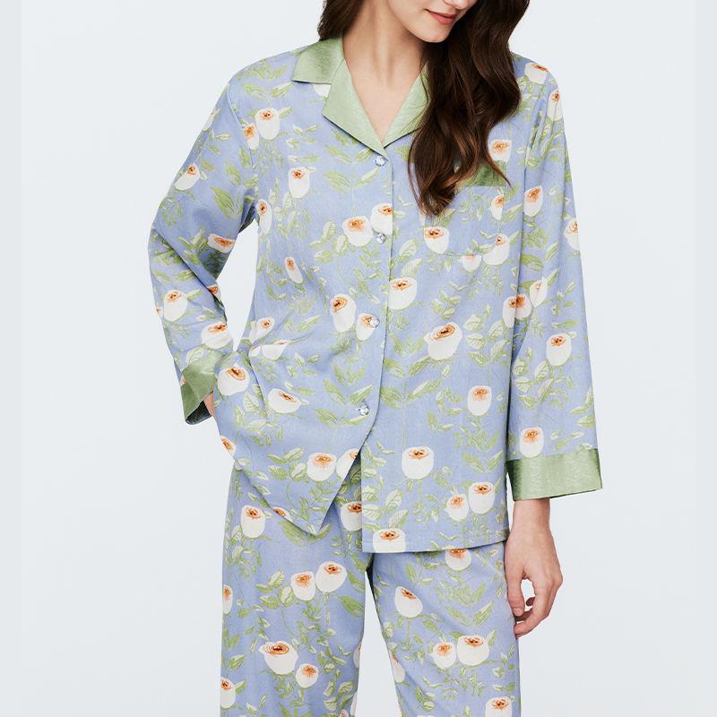 2024 New Printed Women's Silk Pajamas Long Sleeve Comfortable Ladies Nightwear Fashion Set