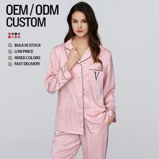 High-Quality Ice Stone Thin Section Lapel Long-Sleeved Trousers Set Of Women's Pajamas