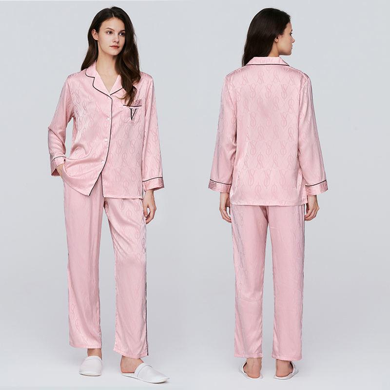 High-Quality Ice Stone Thin Section Lapel Long-Sleeved Trousers Set Of Women's Pajamas