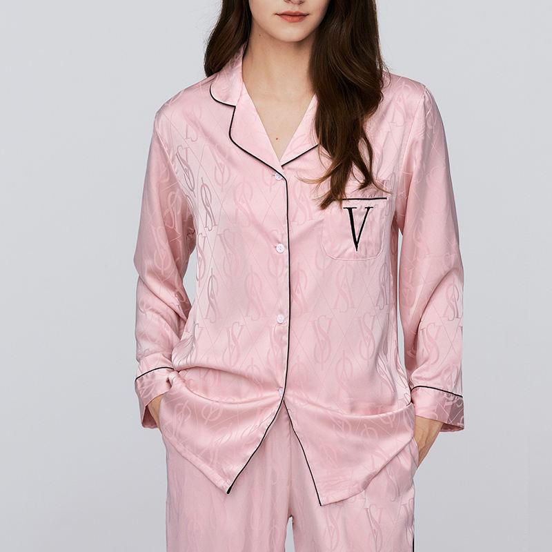 High-Quality Ice Stone Thin Section Lapel Long-Sleeved Trousers Set Of Women's Pajamas