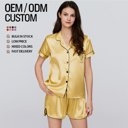 Best-Selling High Quality Women's Pajama Sets Short Sleeves And Shorts Wholesale Silk Pajama Sets