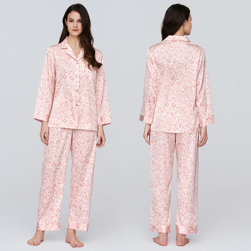 Custom Printed Ladies Satin Pajamas Luxury Printed Two Piece Ladies Silk Pajamas Printed Pajamas