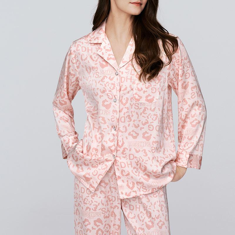 Custom Printed Ladies Satin Pajamas Luxury Printed Two Piece Ladies Silk Pajamas Printed Pajamas