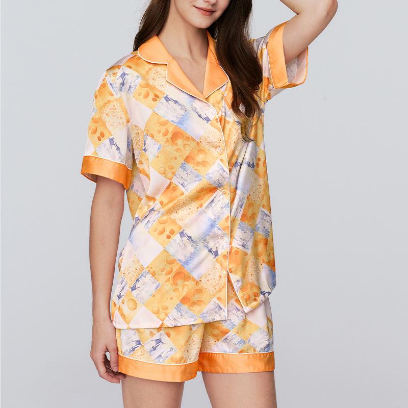 Net Red Explosion Models Sub Cardigan Sweet Ice Silk Pajamas Short-Sleeved Casual Pajama Set