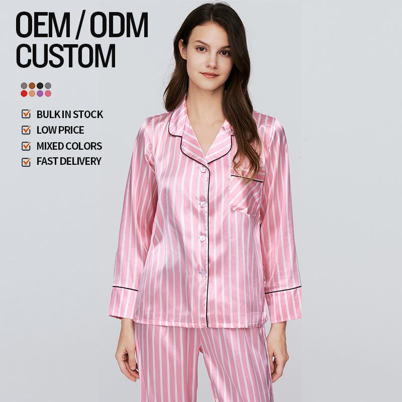 New Hot Items 2024 Custom Printed Stripe Plus Size Women's Pajamas Satin Pajamas Plus Size