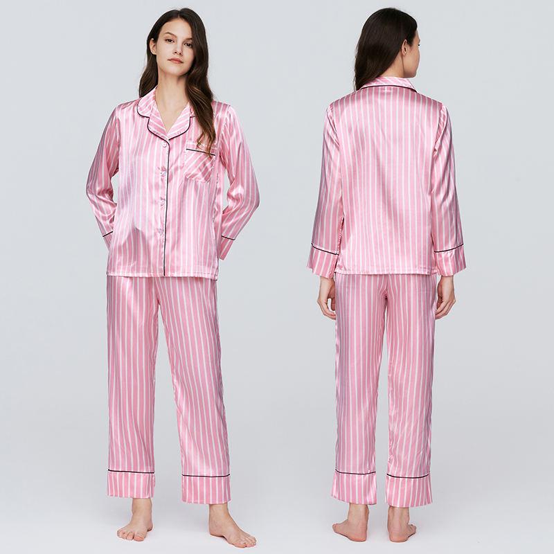 New Hot Items 2024 Custom Printed Stripe Plus Size Women's Pajamas Satin Pajamas Plus Size