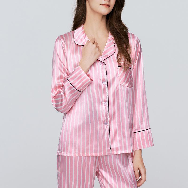 New Hot Items 2024 Custom Printed Stripe Plus Size Women's Pajamas Satin Pajamas Plus Size