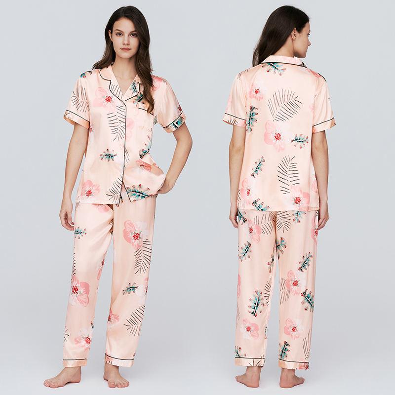 Latest Design High Quality Pajamas Women Silk Printed Pajama Pants 2 Piece Set Dyed Silk Pajamas Women