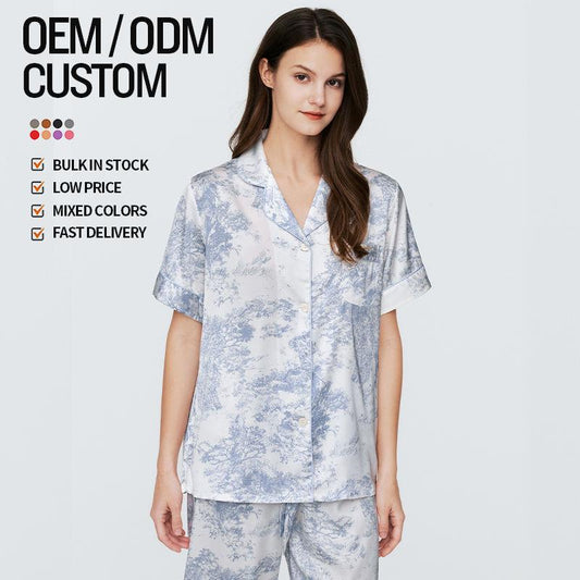 Best Selling Durable Using Custom Summer Women's Pajamas Short Sleeve Set Two Piece Women's Satin Pajamas