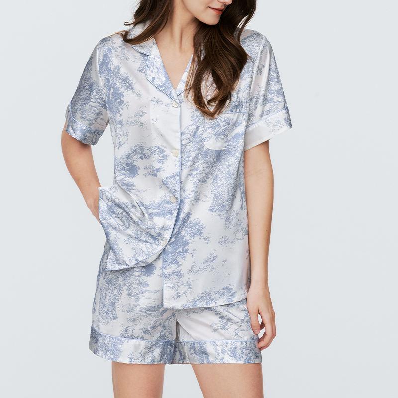 Best Selling Durable Using Custom Summer Women's Pajamas Short Sleeve Set Two Piece Women's Satin Pajamas