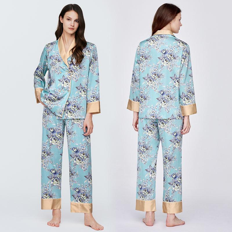 Shiny High-Grade Silk Seems Satin Pajamas Long-Sleeved Spring And Autumn Women's Pajamas Set