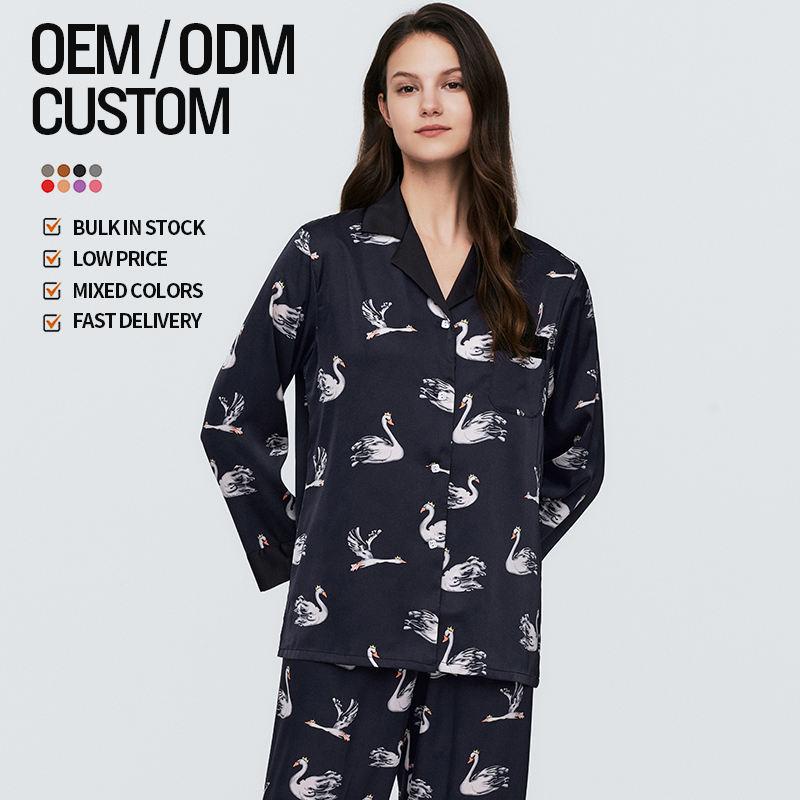 Professional Manufacture Cheap Animal Print Women's Pajama Set Silk Satin Pajamas 2 Piece Luxury Ground Print Set