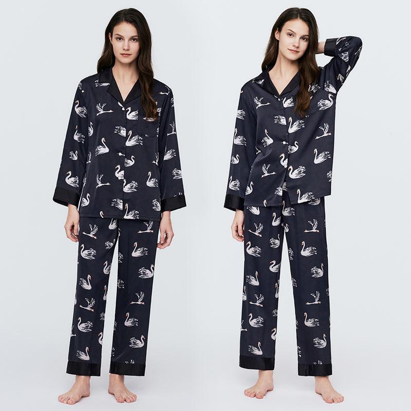 Professional Manufacture Cheap Animal Print Women's Pajama Set Silk Satin Pajamas 2 Piece Luxury Ground Print Set