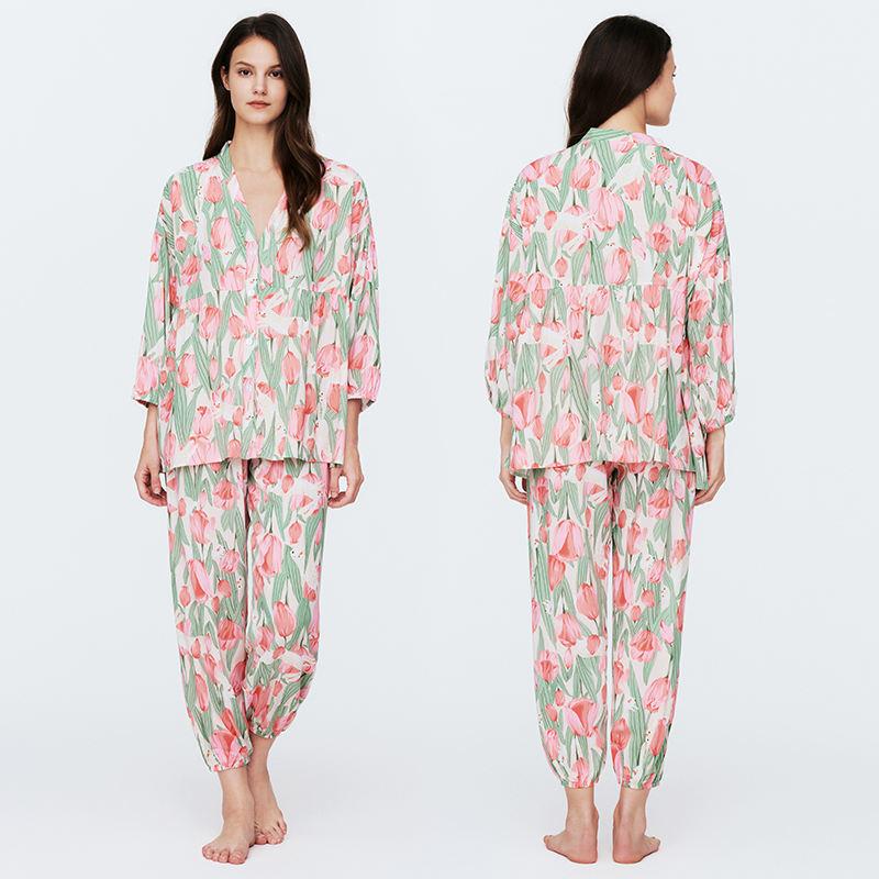 Customised Pyjama Set Ladies Lounge Wear Silk Pyjamas Ladies Long Sleeve Pyjamas