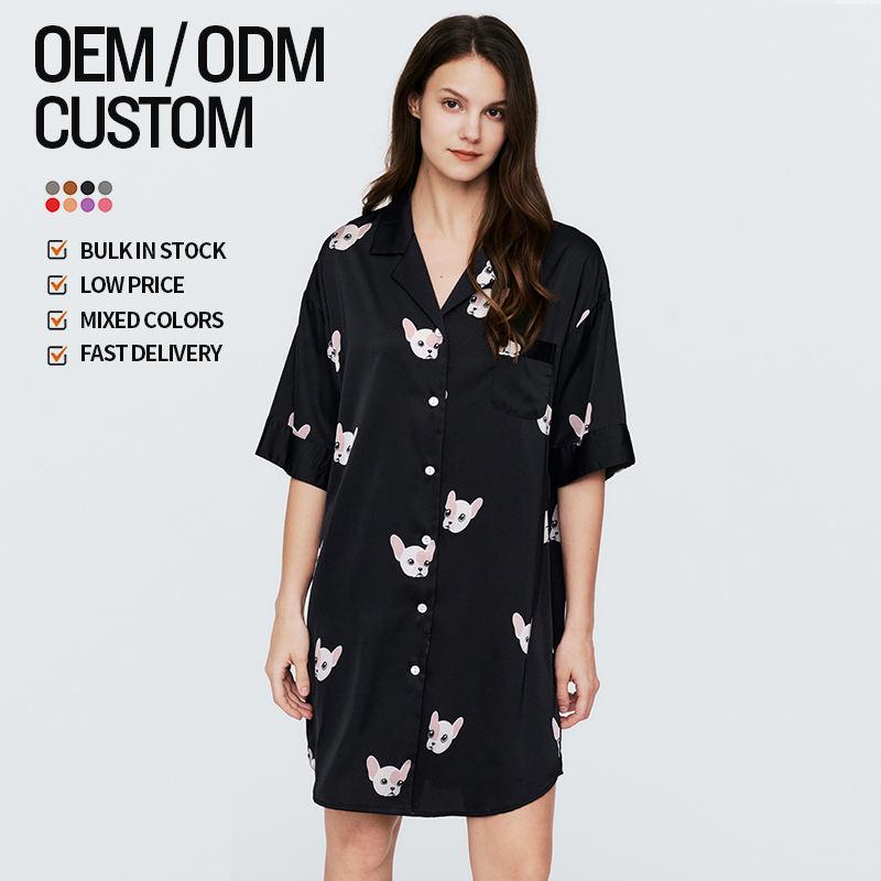 Wholesale Customised Cotton Fabrics Long Women's Summer Pajamas Homewear Nightgowns Dresses