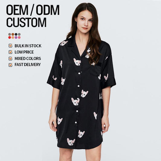 Wholesale Customised Cotton Fabrics Long Women's Summer Pajamas Homewear Nightgowns Dresses