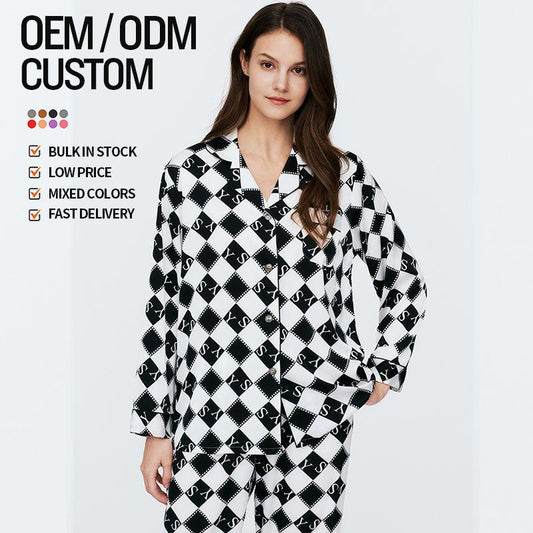 Pajamas Female Long-Sleeved Two-Piece Set Of New Plaid Ins Simple Loose Homewear