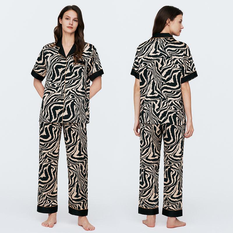 Premium Feeling Zebra Print Sexy Nightgown Women's Short Sleeve Thin Stripe Homewear