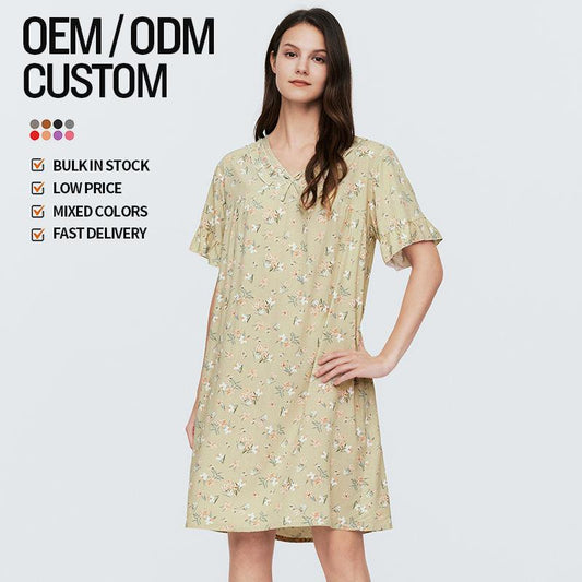 2024 New Women's Pyjamas Summer Comfortable Thin Short-Sleeved Printed Plus Size Pyjama Dresses