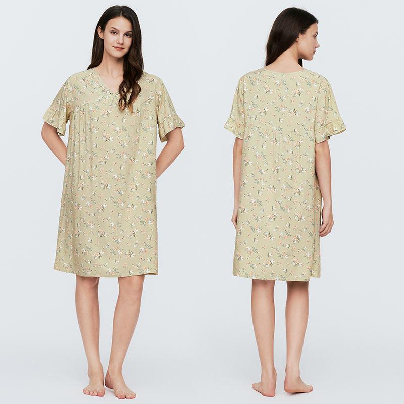 2024 New Women's Pyjamas Summer Comfortable Thin Short-Sleeved Printed Plus Size Pyjama Dresses