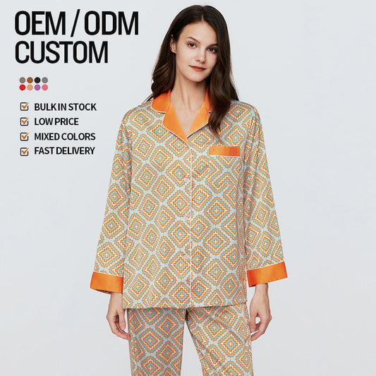 New Hot Women's Long Sleeve Homewear Luxury Silk Polo Neck Cardigan Large Size Holiday Pajamas Good Quality New Arrivals