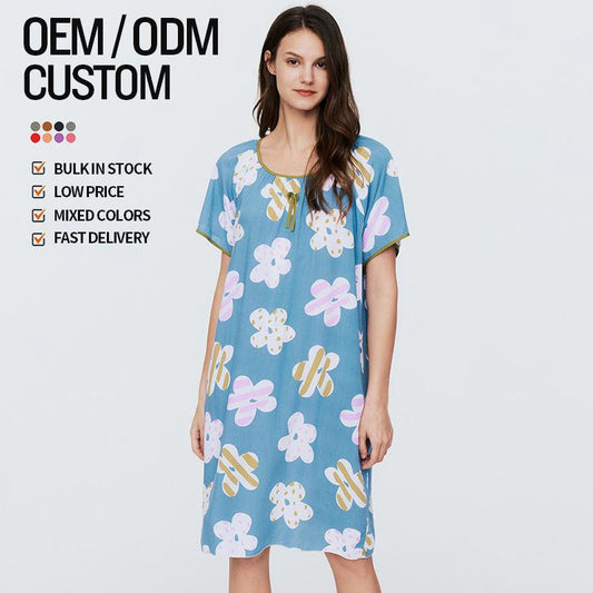 Wholesale High Quality Factory Custom Printed Clothing Summer Casual Pajamas Dresses Plus Size Women's