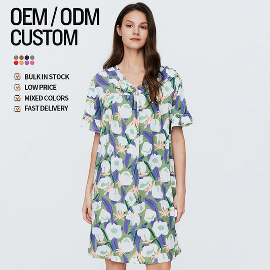 New 100% Viscose Fibre Women's Summer Casual Printed Square Neck Dresses Special Design Widely Used