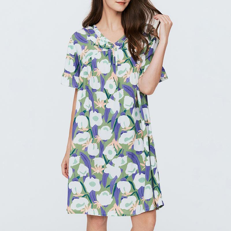 New 100% Viscose Fibre Women's Summer Casual Printed Square Neck Dresses Special Design Widely Used