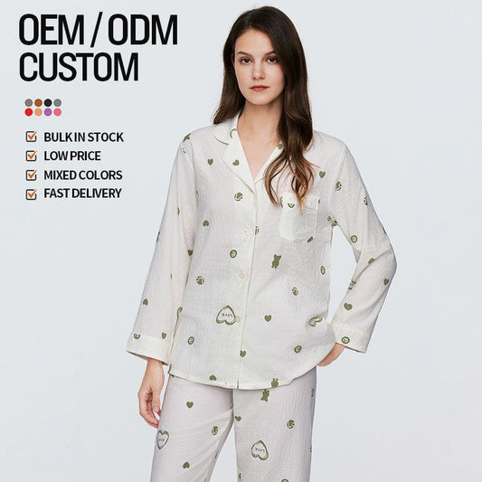 Hot Sale Classic Daily Cardigan Autumn & Winter Loungewear Premium Quilted Printed Women's Pajamas