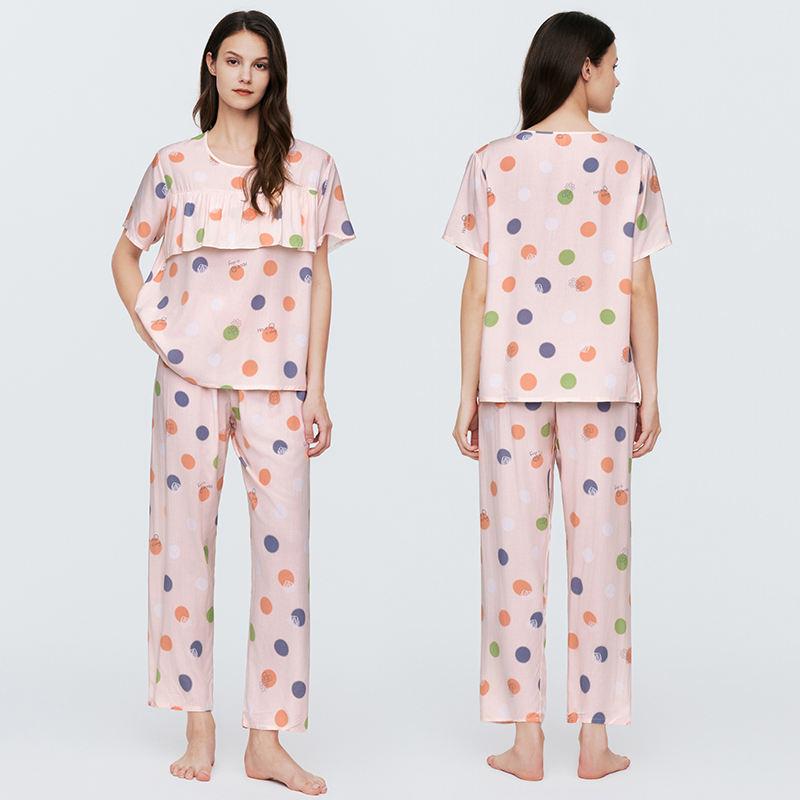 Wholesale Silk Ladies Spring Summer Custom Printed Pajama Set Silk Clothing Two Piece Comfortable Women's Pajamas